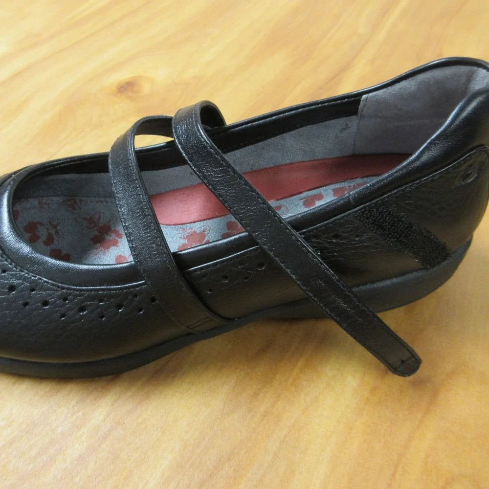 ARAVON Jodi Mary Jane Double Strap Shoes VIBRAM 7 Narrow Black Leather WEJ02BB